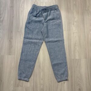 Athleta Women Jogger Pant Linen Blend Blue Elastic Waist Drawstring Pockets Sz 2